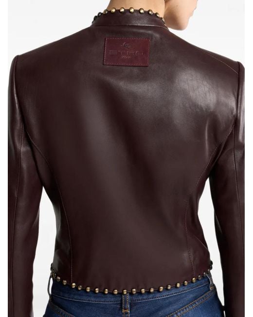 Etro Cropped Leren Jack Met Studs in het Brown