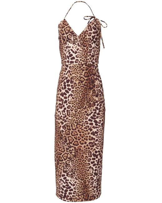 Carolina Herrera Brown Leopard Print Halterneck Dress