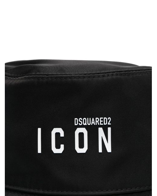 DSquared² Black Logo-Print Bucket Hat for men