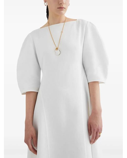 Jil Sander White Puff-Sleeves Dress