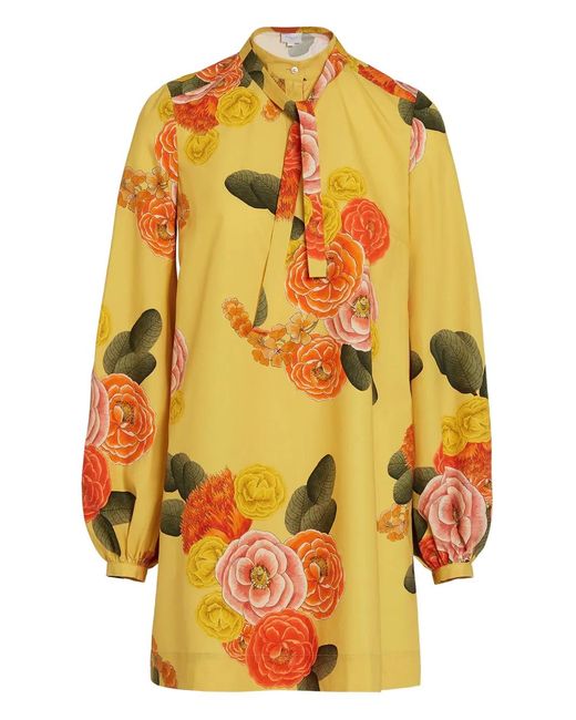 Giambattista Valli Yellow Tie-Neck Floral Dress