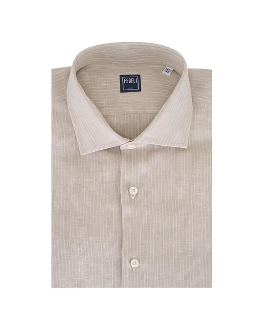 Fedeli Gray Button Stripe Shirt for men