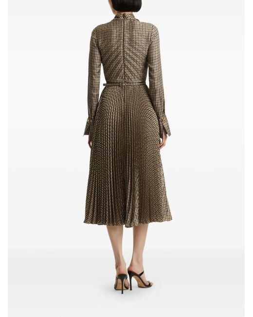 Oscar de la Renta Natural Houndstooth Pleated Midi Dress