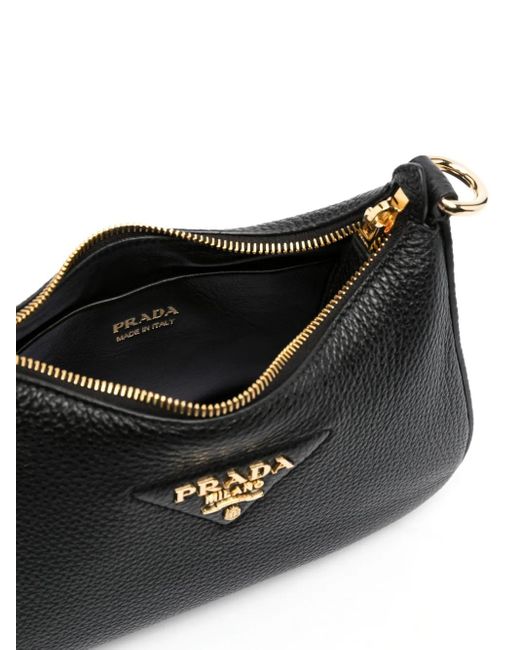 Prada Black Enamel-Triangle Logo Shoulder Bag