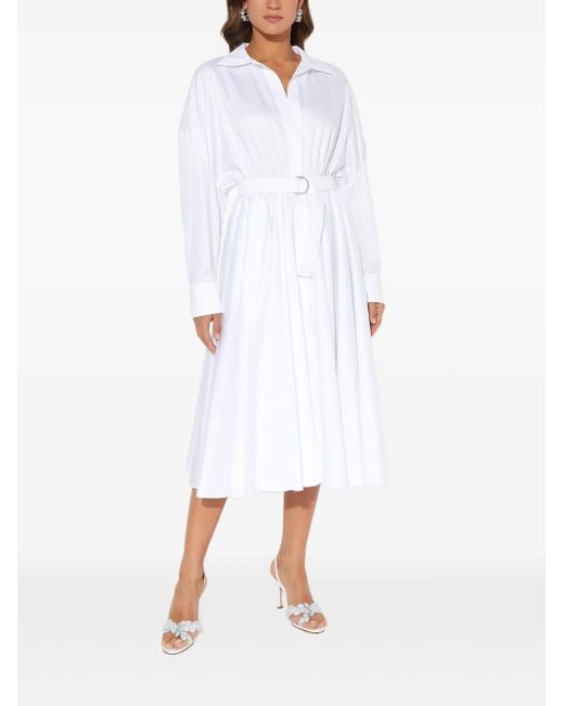 Norma Kamali White Belted-Detail Midi Shirt Dress
