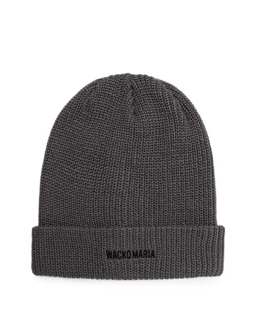 Wacko Maria Gray Logo-Embroidered Chunky-Knit Beanie Hat for men