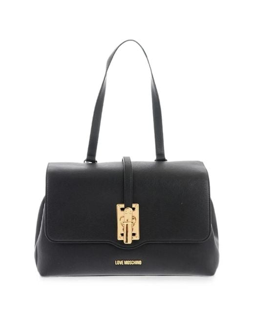Moschino Black Logo-Embossed Midi Shoulder Bag