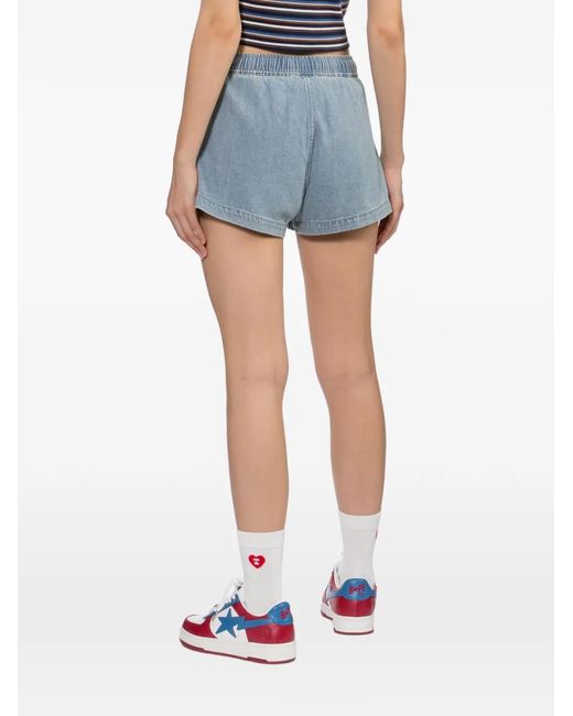 AAPE BY A BATHING AP Blue Heart Logo Embroidered Denim Short