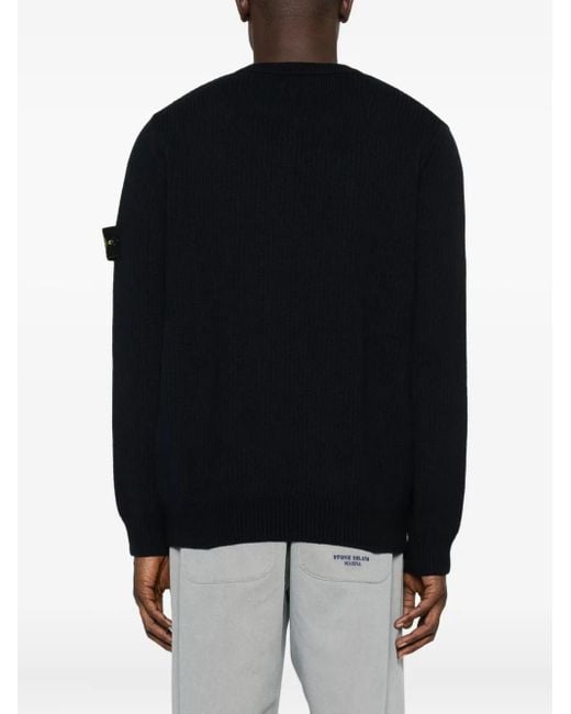 Stone Island Ribgebreide Trui Met Logopatch in het Black voor heren