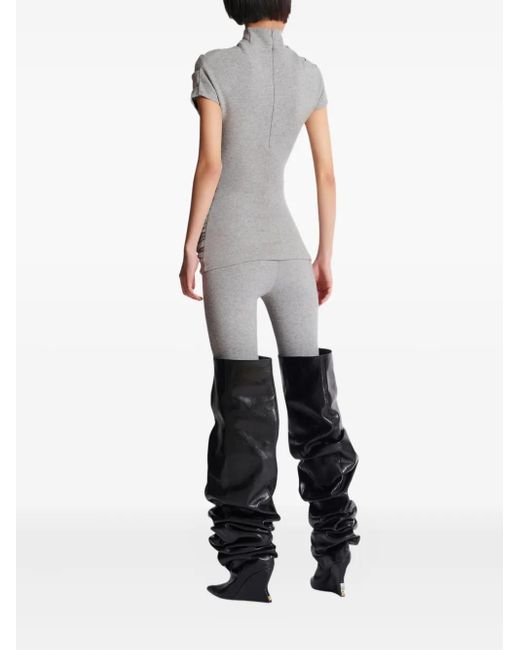 Balmain Gray Draped Short-Sleeve Knit Top