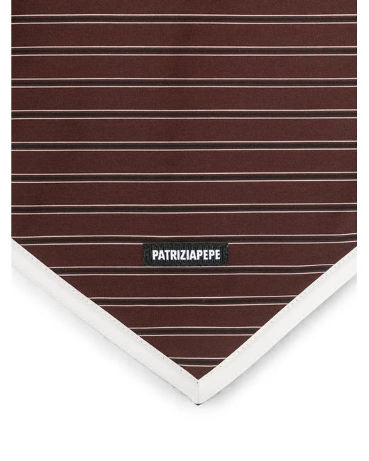 Patrizia Pepe Brown Stripe-Pattern Logo-Patch Scarf