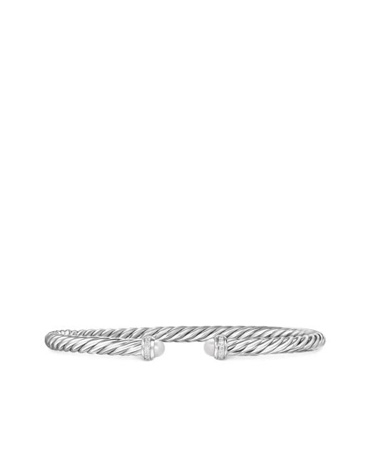 David Yurman White Sterling Cablespira Pearl And Diamond Bracelet (4Mm)