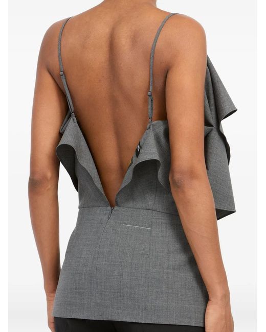MM6 by Maison Margiela Gray Top Mit Rüschenriemen