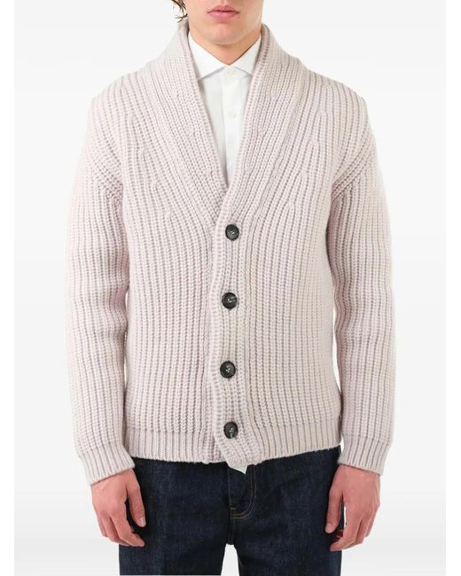 Al Duca D'aosta White Ribbed-Knit Shawl-Collar Cardigan for men