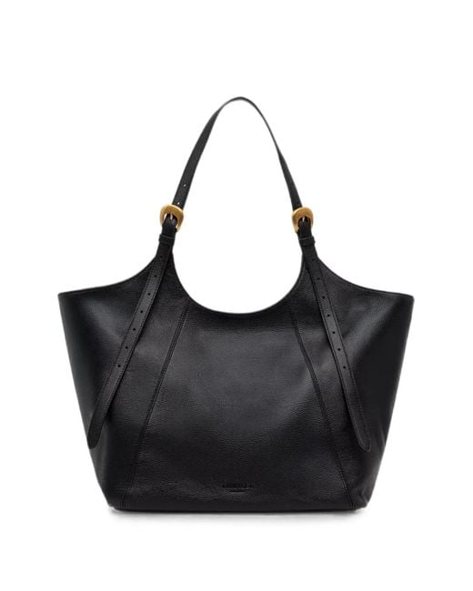 Twinset Black Buckle-Detail Pebbled Tote Bag
