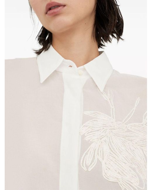 Brunello Cucinelli Overhemd Met Geborduurde Bloemen in het White