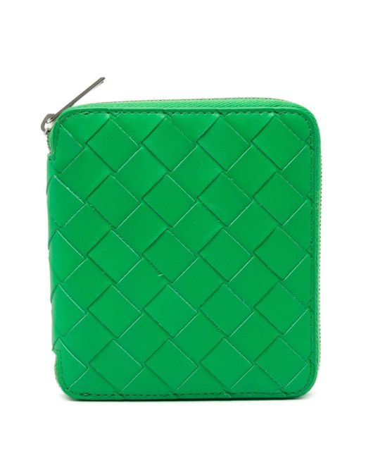 Bottega Veneta Green Compact Zip Around Leather Wallet