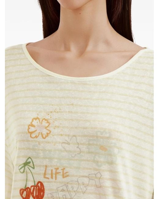 B+ AB White Striped Long-Sleeve Graphic-Print T-Shirt