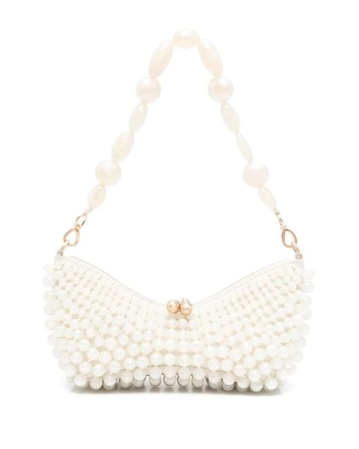 Cult Gaia White Mini Mercier Beaded Shoulder Bag