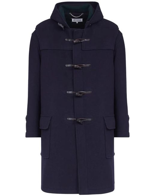 Maison Margiela Blue Wool Coat With Hood for men