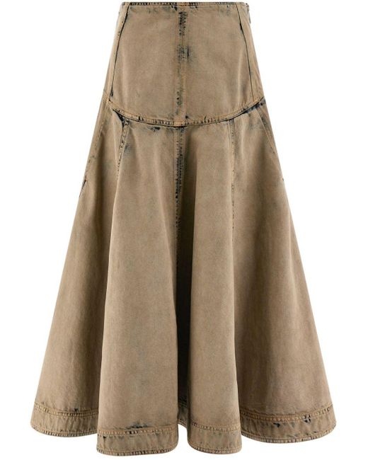 Ferragamo Natural Bleach-wash Denim Midi Skirt