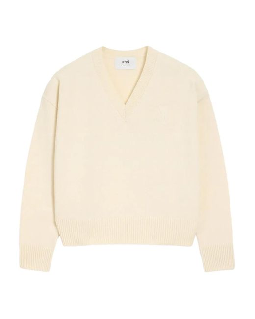 Ami Paris レディース ナチュラル Ami De Coeur Vネックセーターの通販