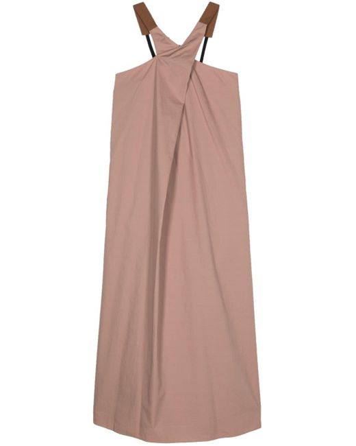 Alysi Brown Crossover-strap Poplin Midi Dress