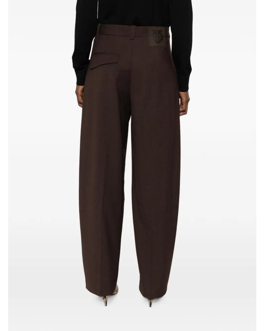 Pinko Brown Balbino Logo-Patch Wide-Leg Trousers