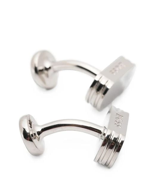 Boss White Logo-Engraved Cufflinks for men