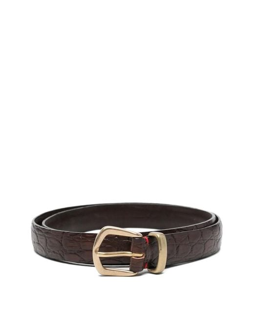 Eleventy Brown Croc-Effect Leather Belt for men