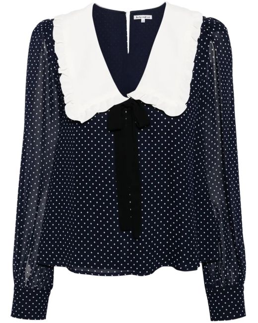 Reformation Blue Edalene Polka Dot Blouse