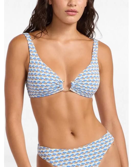 Seafolly Blue Mala Patterned Ring-Detail Bikini Top