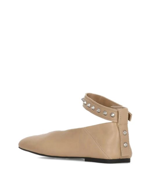Ash Natural Studded Ankle-Strap Flat Pumps