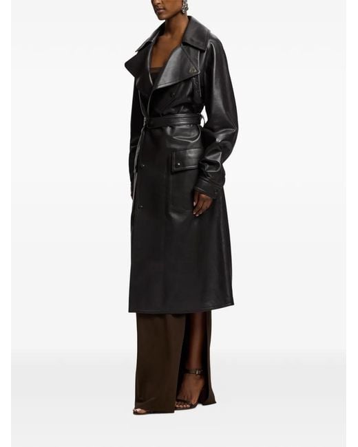 Ralph Lauren Black Bailey Double-Breasted Leather Coat