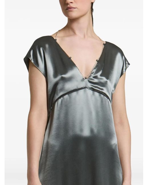 Peserico Green Chain-Link Satin Midi Dress
