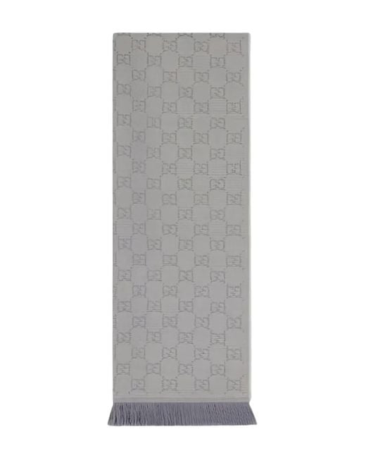 Gucci Gray Fringed Gg-Motif Scarf