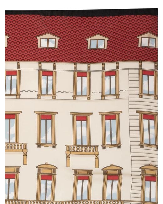 Moschino Natural Architectural-Print Silk Scarf