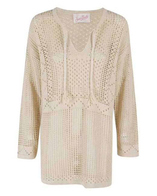 Mc2 Saint Barth Natural Alicia Crochet-Knit Dress
