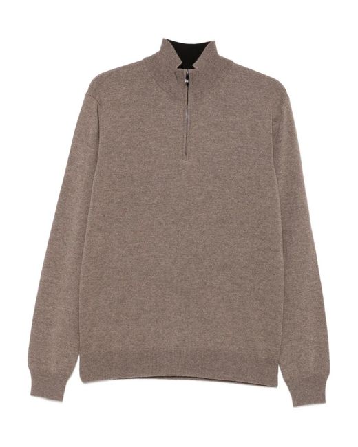 Corneliani Brown High-Neck Half-Zip Sweater for men