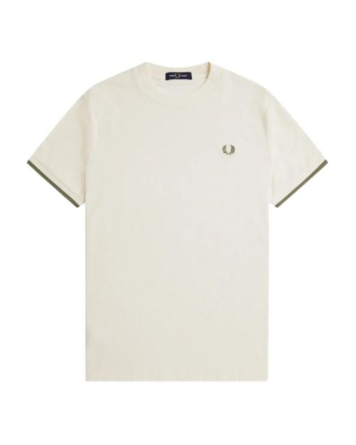 Camiseta con logo bordado Fred Perry de hombre de color White