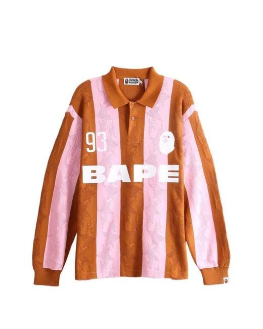 A Bathing Ape Orange Sta-Pattern Vertical-Stripe Polo Shirt for men