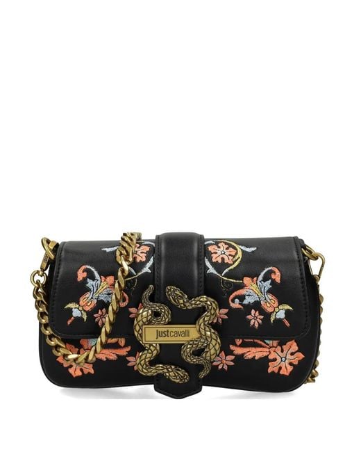 Just Cavalli Black Sac À Fleurs À Détail De Serpent