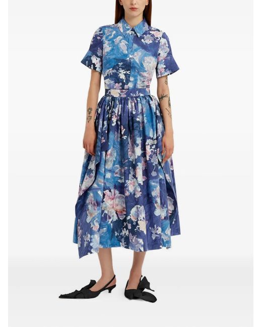 Erdem Blue Floral-Print Short-Sleeve Shirt