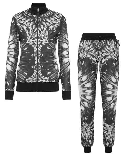 Philipp Plein Black Triacetate Jogging Tracksuit: Top/Trousers Optical Flower