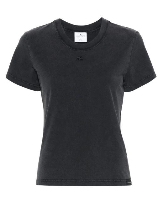 Courreges Black Fitted Short-Sleeved T-Shirt With Subtle Embroidery