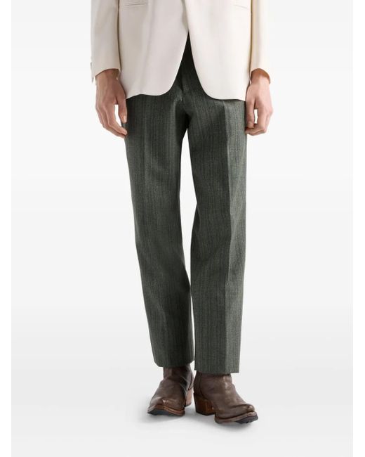 Prada Green Pinstriped Wool Blend Pants for men