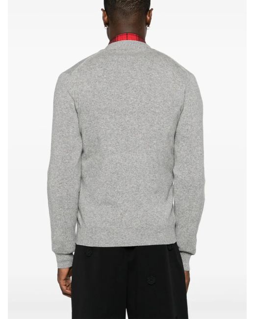 COMME DES GARÇONS PLAY Gray Logo Patch V-Neck Cardigan