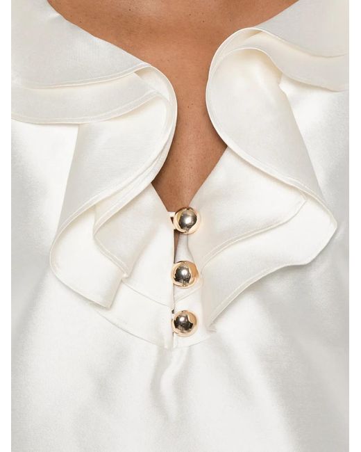Self-Portrait White Taffeta Ruffled Blouse