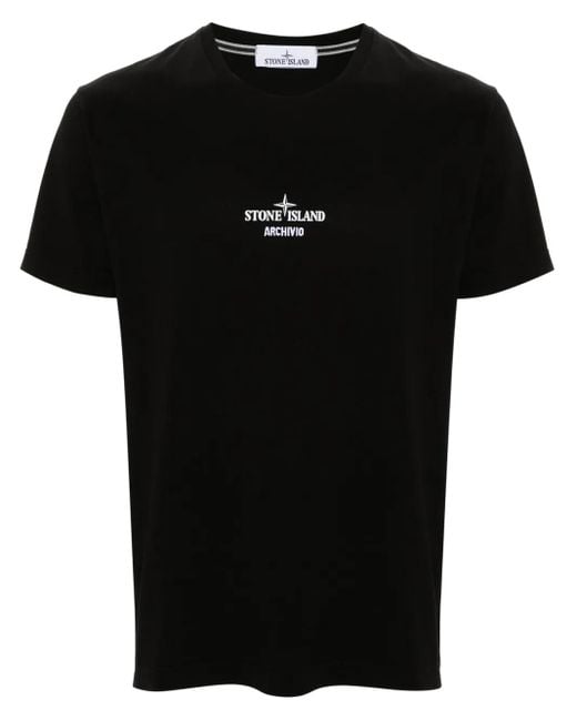 Stone Island Black Archivio Embroidered Logo-print Cotton-jersey T-shirt for men