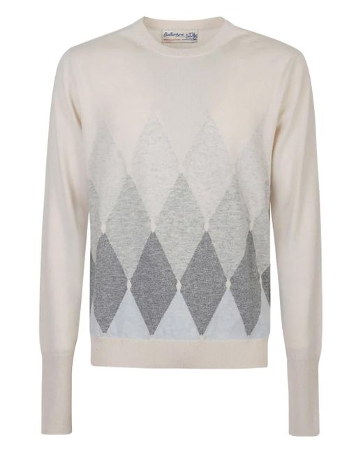 Ballantyne Gray Diamond-Pattern Cashmere Sweater for men